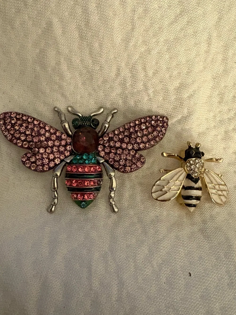 Rhinestone Bee Brooches - Pink, Green & Gold Accents